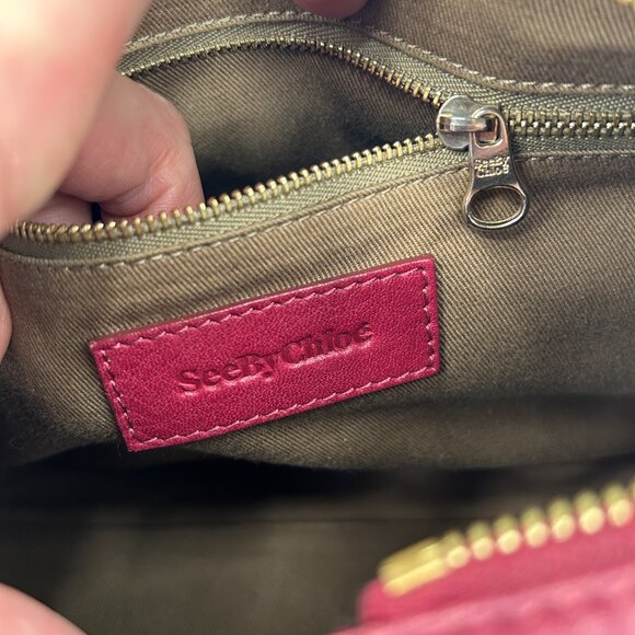 SEE BY CHLOE Burgundy Tan Pebbled Leather Luxury Designer Handbag Purse - Picture 12 of 12